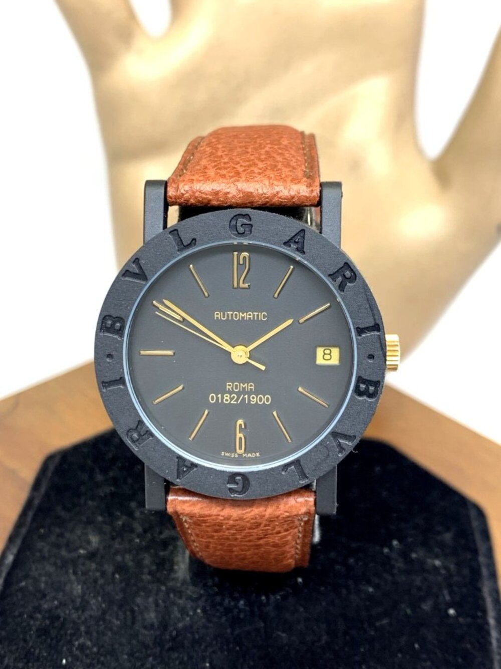 Bvlgari Watch Limited Edition Roma Swiss Automatic Black Brown Leather Strap